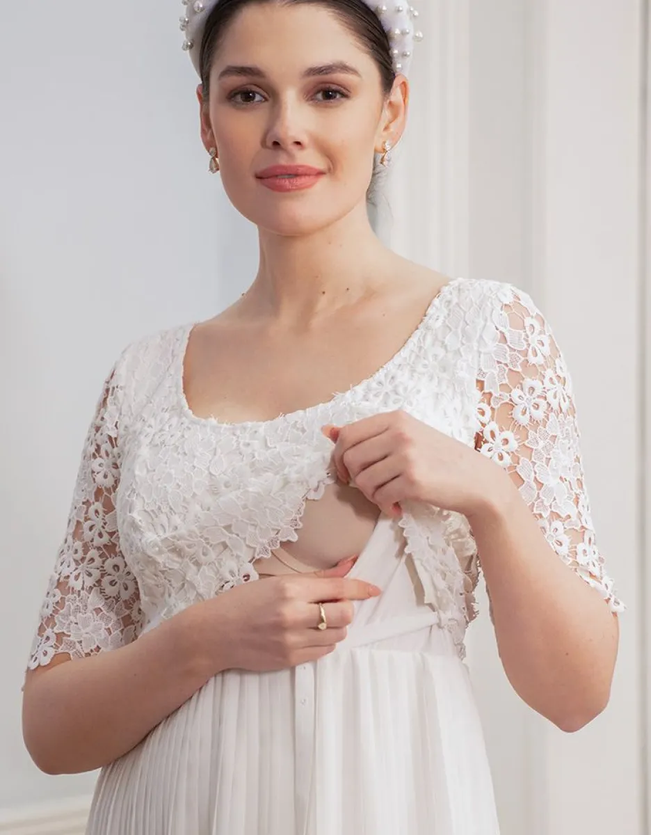 Cheap Seraphine Umstands- Und Stillkleid Mit Spitzentop Und Plisseerock - Elfenbein