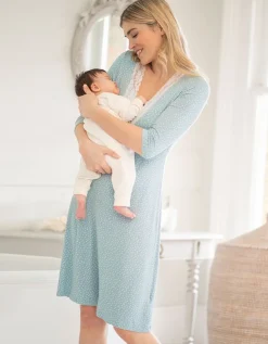 Hot Seraphine Umstands- Und Stillnachthemd Mit Spitzenbesatz In Sage & White Spot