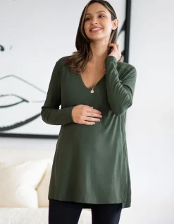 Online Seraphine Umstands- Und Stilltop In Khaki Mit Langen Armeln