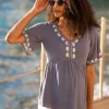 Flash Sale Seraphine Umstands- Und Stilltop Mit Blauer Stickerei Und V-Ausschnitt