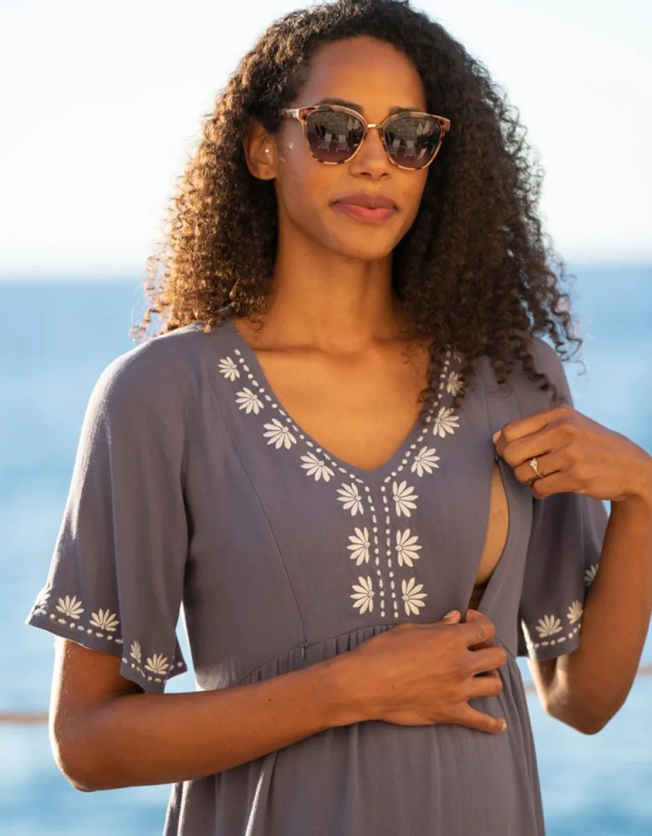 Flash Sale Seraphine Umstands- Und Stilltop Mit Blauer Stickerei Und V-Ausschnitt