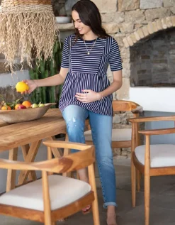 Hot Seraphine Umstands- Und Still-T-Shirt Mit Marineblauen Und Weisen Streifen