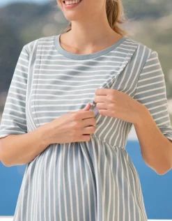 New Seraphine Umstands- Und Still-T-Shirt Mit Streifen In Salbeigrun Und Weis