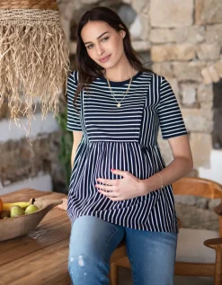 Hot Seraphine Umstands- Und Still-T-Shirt Mit Marineblauen Und Weisen Streifen