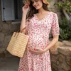 Best Seraphine Umstands- Und Still-T-Shirt-Kleid Mit Blumendruck Und V-Ausschnitt