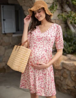 Best Seraphine Umstands- Und Still-T-Shirt-Kleid Mit Blumendruck Und V-Ausschnitt