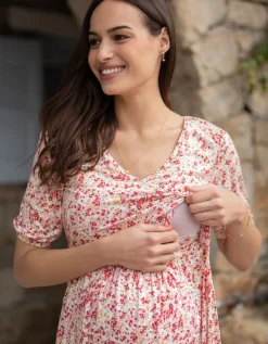 Best Seraphine Umstands- Und Still-T-Shirt-Kleid Mit Blumendruck Und V-Ausschnitt