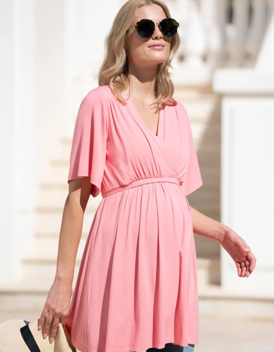 Fashion Seraphine Umstands- Und Still-Tunika-Top In Wickeloptik Vorne In Pink