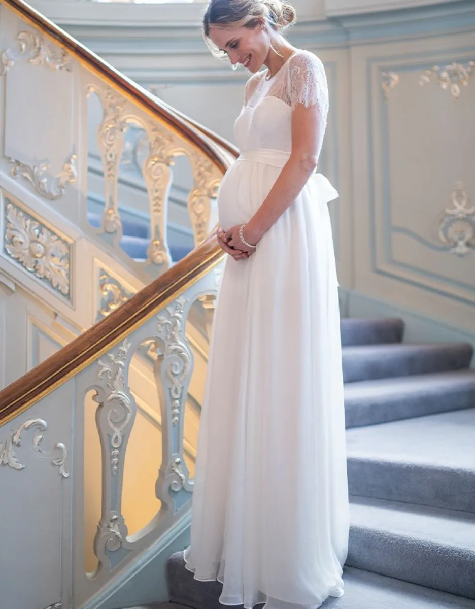 Online Seraphine Umstandsbrautkleid Aus Seide Und Spitze Lang