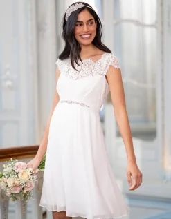 Outlet Seraphine Umstandskleid Aus Elfenbeinfarbener Wimpernspitze Und Seidenchiffon