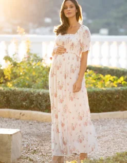 Clearance Seraphine Vintage Garden Florals Creme Maxi Umstands- Und Stillkleid