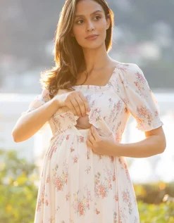 Clearance Seraphine Vintage Garden Florals Creme Maxi Umstands- Und Stillkleid