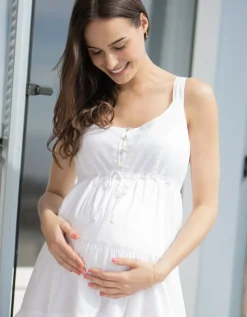 Sale Seraphine Weises Sommer Umstandskleid Fur Schwangere - Mit Stickerei
