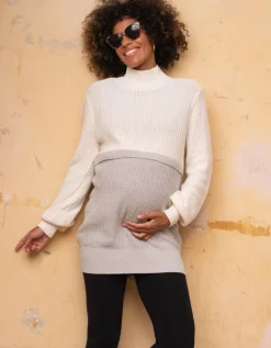Store Seraphine Zweifarbiger Umstands- & Stillpullover Creme & Grau